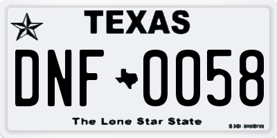 TX license plate DNF0058