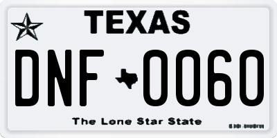 TX license plate DNF0060