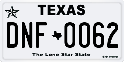 TX license plate DNF0062
