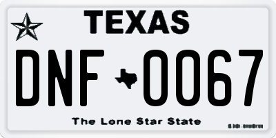 TX license plate DNF0067