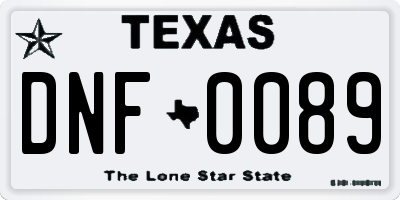 TX license plate DNF0089