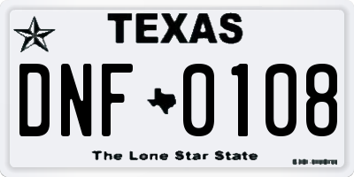 TX license plate DNF0108