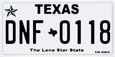 TX license plate DNF0118