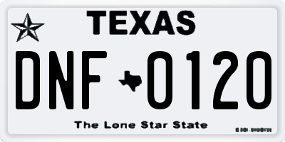 TX license plate DNF0120