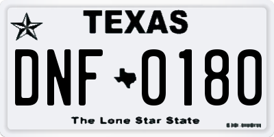 TX license plate DNF0180