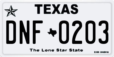 TX license plate DNF0203