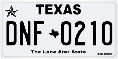 TX license plate DNF0210