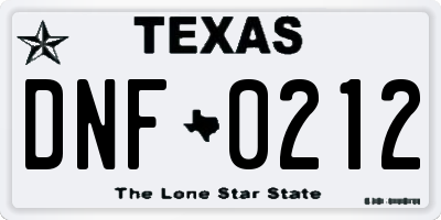 TX license plate DNF0212