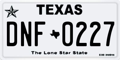TX license plate DNF0227