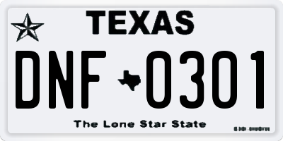 TX license plate DNF0301