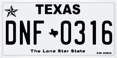 TX license plate DNF0316