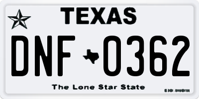 TX license plate DNF0362