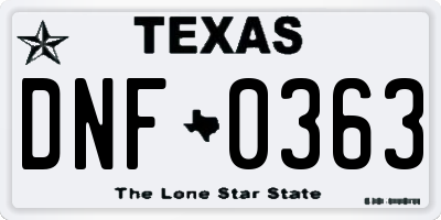 TX license plate DNF0363