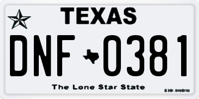 TX license plate DNF0381