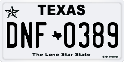 TX license plate DNF0389