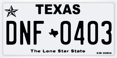 TX license plate DNF0403