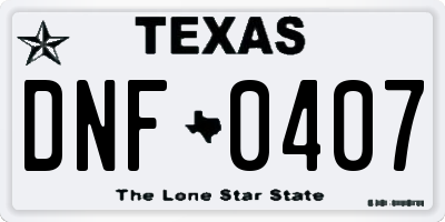 TX license plate DNF0407