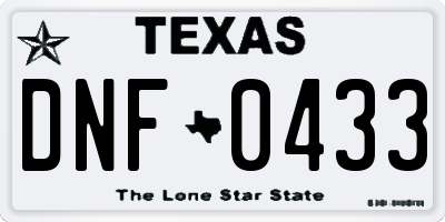 TX license plate DNF0433