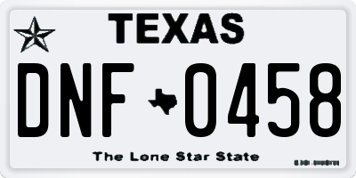 TX license plate DNF0458