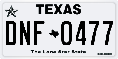 TX license plate DNF0477