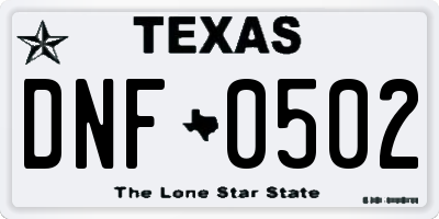 TX license plate DNF0502