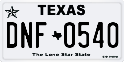 TX license plate DNF0540
