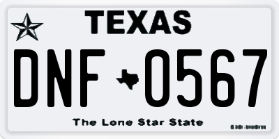 TX license plate DNF0567