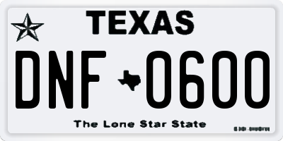 TX license plate DNF0600