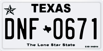 TX license plate DNF0671