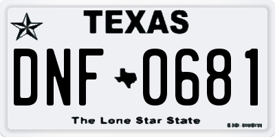 TX license plate DNF0681