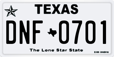 TX license plate DNF0701