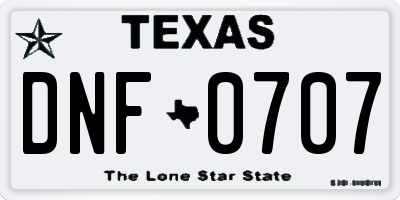 TX license plate DNF0707