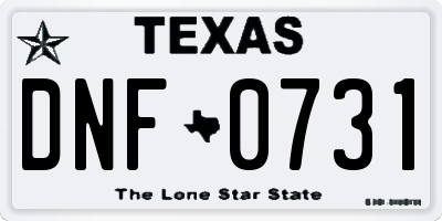 TX license plate DNF0731