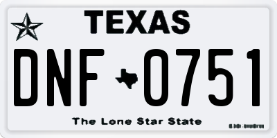 TX license plate DNF0751