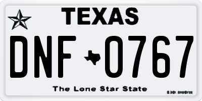 TX license plate DNF0767
