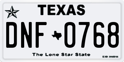 TX license plate DNF0768