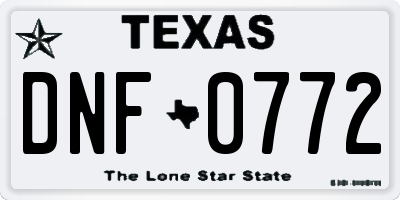 TX license plate DNF0772