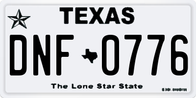 TX license plate DNF0776