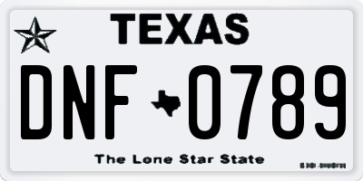 TX license plate DNF0789