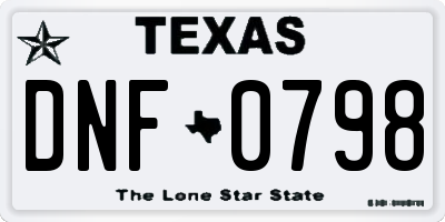 TX license plate DNF0798