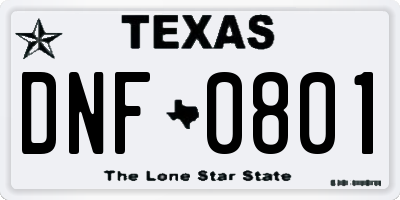TX license plate DNF0801