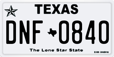 TX license plate DNF0840