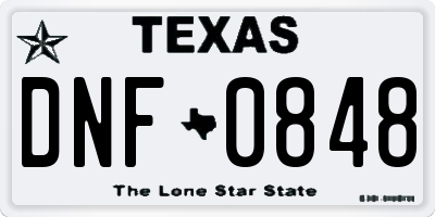 TX license plate DNF0848