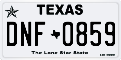 TX license plate DNF0859