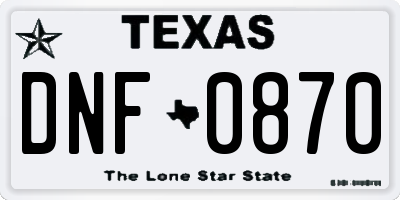 TX license plate DNF0870