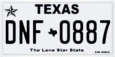 TX license plate DNF0887
