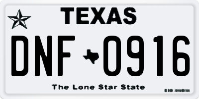 TX license plate DNF0916