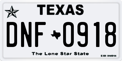 TX license plate DNF0918
