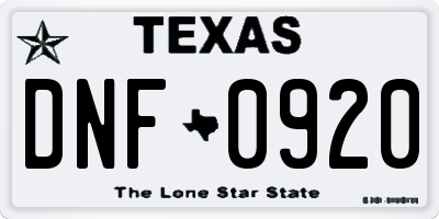 TX license plate DNF0920
