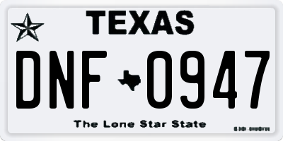 TX license plate DNF0947